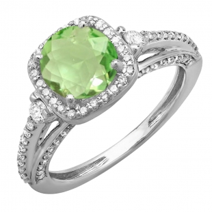 2.10 Carat (ctw) 10k White Gold Round Green Peridot & White Diamond Ladies Engagement Halo Bridal Ring