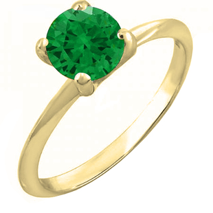 1.00 Carat (ctw) 14K Yellow Gold Round Green Emerald Ladies Bridal Engagement Solitaire Ring 1 CT