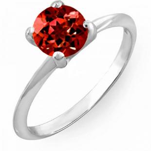 1.00 Carat (ctw) 14K White Gold Round Red Garnet Ladies Bridal Engagement Solitaire Ring 1 CT