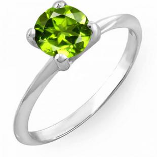 1.00 Carat (ctw) 14K White Gold Round Green Peridot Ladies Bridal Engagement Solitaire Ring 1 CT