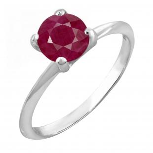 1.00 Carat (ctw) 18K White Gold Round Ruby Ladies Bridal Engagement Solitaire Ring 1 CT