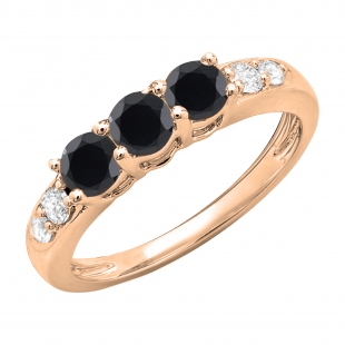 10k Rose Gold Round Black & White Diamond Ladies Wedding Band