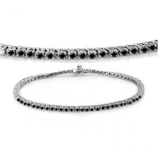 2.00 Carat (ctw) 18K White Gold Round Cut Real Black Diamond Ladies Tennis Bracelet 2 CT