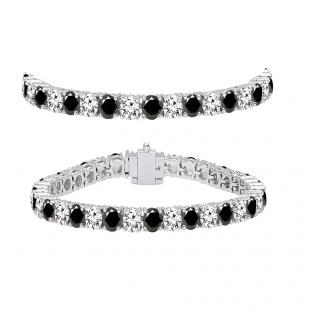 8.00 Carat (ctw) 18K White Gold Round Cut Real Black And White Diamond Ladies Tennis Bracelet 8 CT