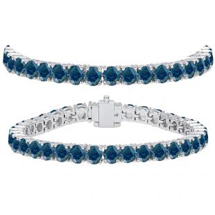 15.00 Carat (ctw) 10K White Gold Round Cut Real Blue Diamond Ladies Tennis Bracelet 15 CT