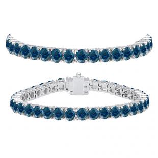 12.00 Carat (ctw) 18K White Gold Round Cut Real Blue Diamond Ladies Tennis Bracelet 12 CT
