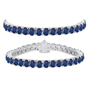 12.00 Carat (ctw) 10K White Gold Round Cut Real Blue Sapphire Ladies Tennis Bracelet 12 CT