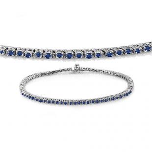1.50 Carat (ctw) 10K White Gold Round Cut Real Blue Sapphire Ladies Tennis Bracelet 1 1/2 CT