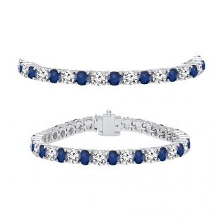 10.00 Carat (ctw) 14K White Gold Round Real Blue Sapphire & White Diamond Ladies Tennis Bracelet 10 CT