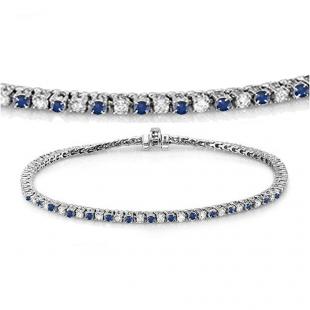 2.00 Carat (ctw) 14K White Gold Round Real Blue Sapphire & White Diamond Ladies Tennis Bracelet 2 CT
