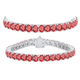 12.00 Carat (ctw) 10K White Gold Round Cut Real Ruby Ladies Tennis Bracelet 12 CT