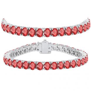 15.00 Carat (ctw) 10K White Gold Round Cut Real Ruby Ladies Tennis Bracelet 15 CT