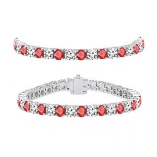 10.00 Carat (ctw) 10K White Gold Round Real Ruby & White Diamond Ladies Tennis Bracelet 10 CT