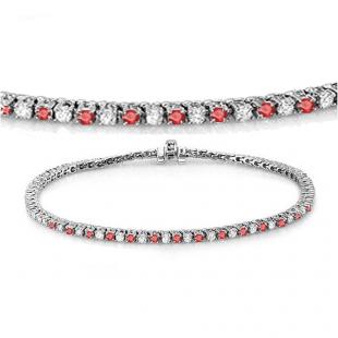 2.00 Carat (ctw) 18K White Gold Round Real Ruby & White Diamond Ladies Tennis Bracelet 2 CT