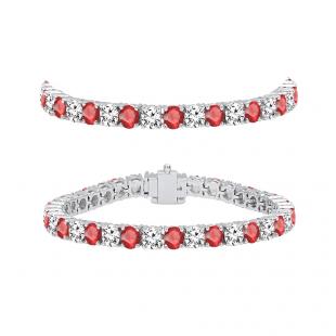 8.00 Carat (ctw) 18K White Gold Round Real Ruby & White Diamond Ladies Tennis Bracelet 8 CT