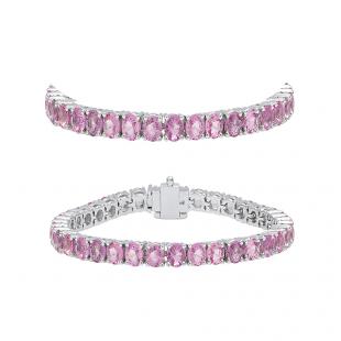 5.00 Carat (ctw) 14K White Gold Round Cut Real Pink Sapphire Ladies Tennis Bracelet 5 CT