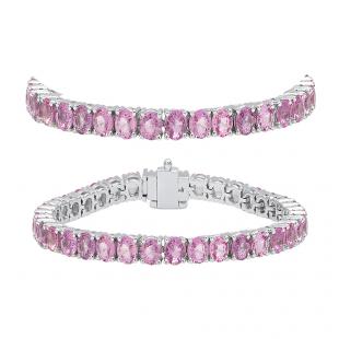 8.00 Carat (ctw) 14K White Gold Round Cut Real Pink Sapphire Ladies Tennis Bracelet 8 CT