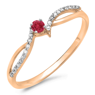 10K Rose Gold Round Red Ruby & White Diamond Ladies Crossover Split Shank Bridal Promise Engagement Ring