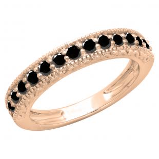0.55 Carat (ctw) 14K Rose Gold Round Cut Black Diamond Ladies Milgrain Anniversary Wedding Stackable Band 1/2 CT