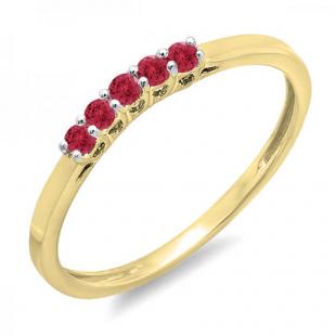 0.15 Carat (ctw) 18K Yellow Gold Round Red Ruby Ladies 5 Stone Anniversary Wedding Band Ring