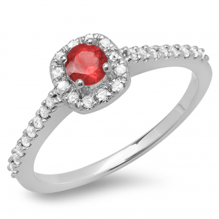 0.50 Carat (ctw) 10K White Gold Round Red Ruby & White Diamond Ladies Halo Bridal Engagement Ring 1/2 CT