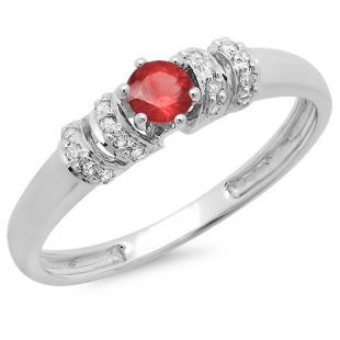 0.25 Carat (ctw) 10K White Gold Round Red Ruby & White Diamond Ladies Bridal Unique Engagement Ring 1/4 CT