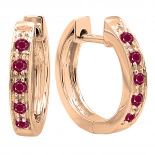 Round Ruby Single Row Hoop Earrings in 10K Rose Gold