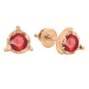 0.60 Carat (ctw) 14K Rose Gold Round Cut Red Ruby Ladies Solitaire Bezel Set Stud Earrings