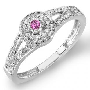 0.25 Carat (ctw) Sterling Silver Round Pink Sapphire & White Diamond Ladies Split Shank Halo Engagement Ring 1/4 CT