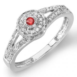 0.25 Carat (ctw) Sterling Silver Round Ruby & White Diamond Ladies Split Shank Halo Engagement Ring 1/4 CT