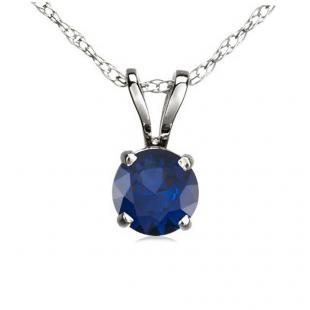 0.50 Carat (ctw) 10K White Gold Round Blue Sapphire Ladies Solitaire Pendant 1/2 CT