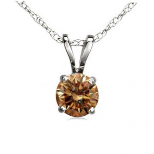 0.50 Carat (ctw) 10K White Gold Round Champagne Diamond Ladies Solitaire Pendant 1/2 CT