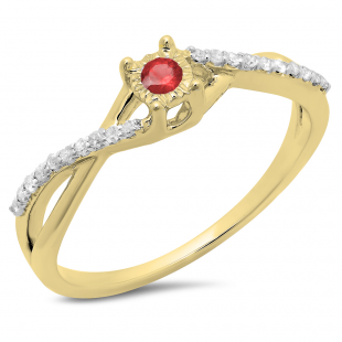 0.20 Carat (ctw) 14K Yellow Gold Round Ruby & White Diamond Ladies Swirl Split Shank Promise Engagement Ring 1/5 CT