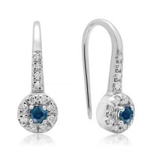 0.45 Carat (ctw) 14K White Gold Round White Diamond Ladies Halo Style Dangling Drop Earrings 1/2 CT