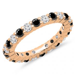 1.00 Carat (ctw) 10K Rose Gold Round Black & White Diamond Ladies Eternity Wedding Anniversary Stackable Ring Band