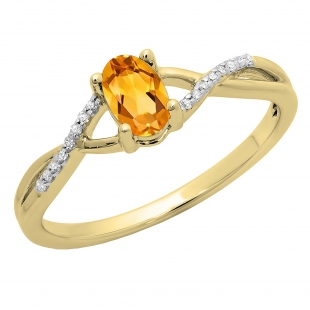 0.50 Carat (ctw) 10K Yellow Gold Oval Cut Citrine & Round Cut White Diamond Ladies Bridal Swirl Split Shank Engagement Promise Ring 1/2 CT