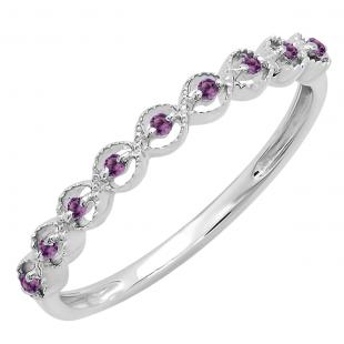 0.10 Carat (ctw) Sterling Silver Round Amethyst Ladies Anniversary Wedding Stackable Band Ring 1/10 CT