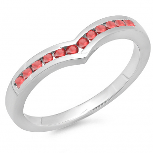 0.25 Carat (ctw) 10K White Gold Round Ruby Ladies Anniversary Wedding Stackable Band Guard Chevron Ring 1/4 CT