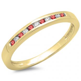 0.15 Carat (ctw) 10K Yellow Gold Round Ruby & White Diamond Ladies Anniversary Wedding Band Stackable Ring