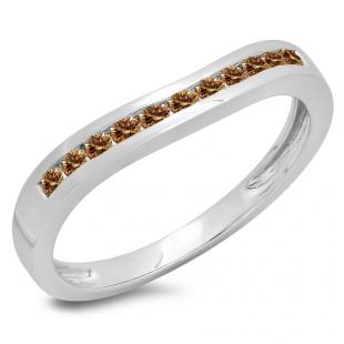 0.25 Carat (ctw) 10K White Gold Round Cut Champagne Diamond Ladies Anniversary Wedding Band Stackable Ring 1/4 CT