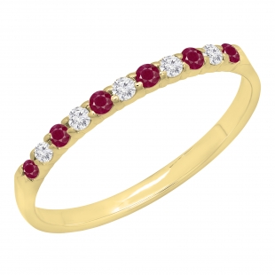 0.20 Carat (ctw) 18k Yellow Gold Round Ruby & White Diamond Ladies Anniversary Wedding Ring Stackable Band 1/5 CT