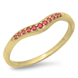 0.11 Carat (ctw) 14K Yellow Gold Round Cut Ruby Ladies Anniversary Wedding Stackable Contour Guard Band