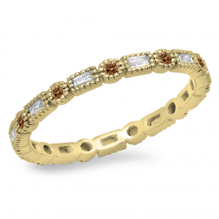 0.40 Carat (ctw) 14K Yellow Gold Round & Baguette Champagne & White Diamond Ladies Vintage Style Anniversary Wedding Eternity Band Stackable Ring