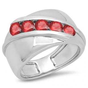 1.00 Carat (ctw) Sterling Silver Real Round Ruby Men's Channel Set 5 Stone Anniversary Wedding Band 1 CT