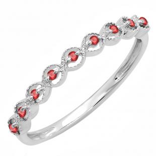 0.10 Carat (ctw) Sterling Silver Round Ruby Ladies Anniversary Wedding Stackable Band Ring 1/10 CT