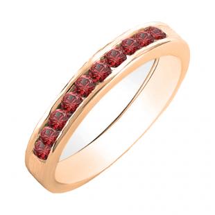 0.70 Carat (ctw) 10K Rose Gold Round Ruby Ladies Bridal Solitaire With Accents Engagement Ring 3/4 CT