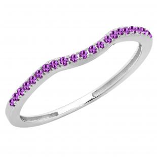 0.15 Carat (ctw) 18K White Gold Round Amethyst Ladies Bridal Anniversary Ring Wedding Guard Band