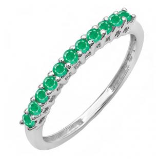 0.40 Carat (ctw) 14K White Gold Round Cut Emerald Ladies Anniversary Stackable Wedding Band