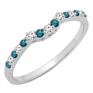 0.30 Carat (ctw) 14K White Gold Round Blue & White Diamond Ladies Contour Anniversary Wedding Stackable Band Guard Ring 1/3 CT