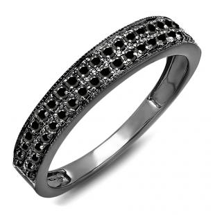 0.35 Carat (ctw) Black Rhodium Plated 10K White Gold Round Black Diamond Ladies Anniversary Wedding Band 1/3 CT